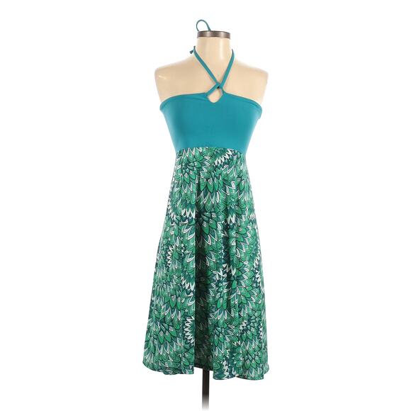 PrAna Casual Summer Dress Size Small Printed Blue Green Vacation Tropical Halter - Picture 3 of 5